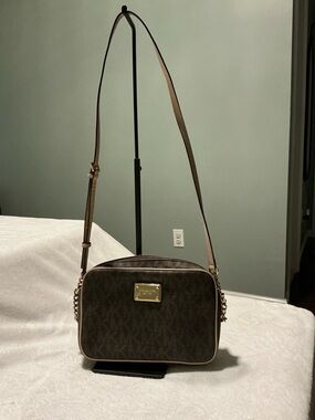 Michael Kors Brown Jet Set Large Printed Logo Crossbody Bag